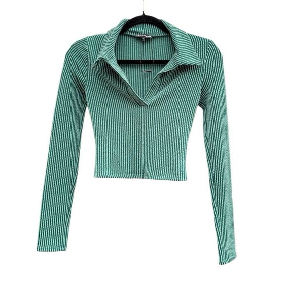 Fashion Nova Women's Green Ribbed V Neck Top Size XS - Picture 1 of 5